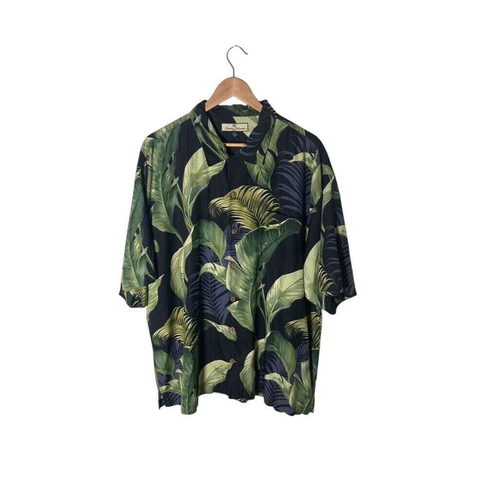 Tommy Bahama Shirt Men's Size XL Green Tropical 100% Silk